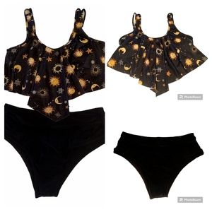 Dressfo Size 14 Celestial Moon Stars 2 Piece Bikini Set